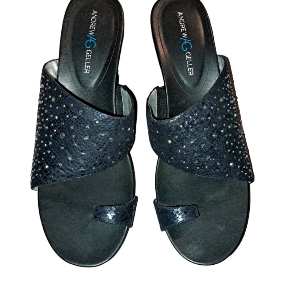 Andrew Geller Aralyn black sparkling wedge heel sandals